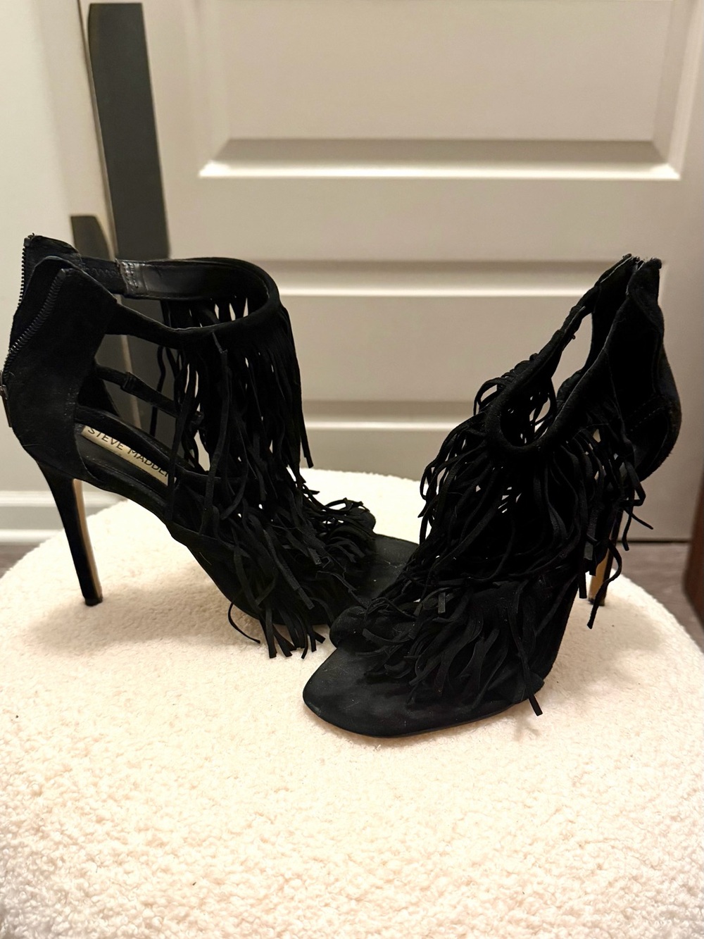 Steve Madden Black Fringe Stiletto Heels